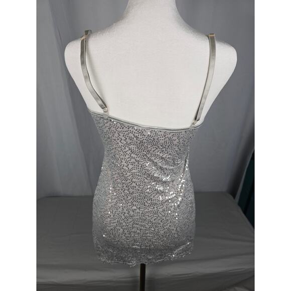 Y2K Sequins Club Glitter Spaghetti Strap Medium Shirt Top Silver Dots - Picture 5 of 10